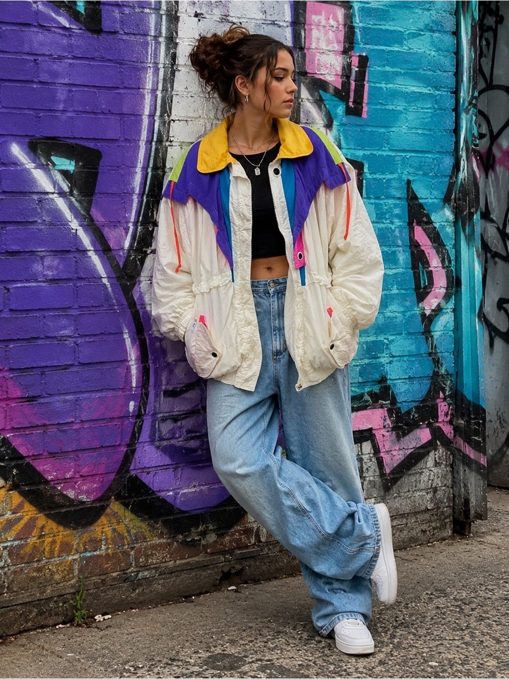 Vintage French Navy 80s 90s Colorblock Windbreaker Jacket Retro
